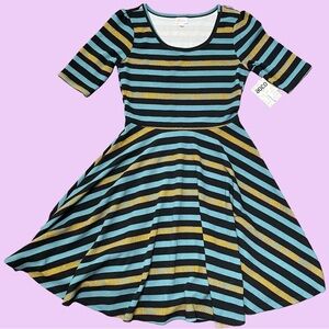 LuLaRoe Blue Yellow and Black Fit and Flare Dress